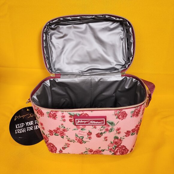 Betsey Johnson Rose Floral 6 Pack Insulated Lunch Bag Train Case Cooler NEW - Picture 9 of 11